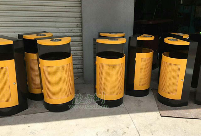 靠墙式半圆冲孔户外果皮箱厂家生产图