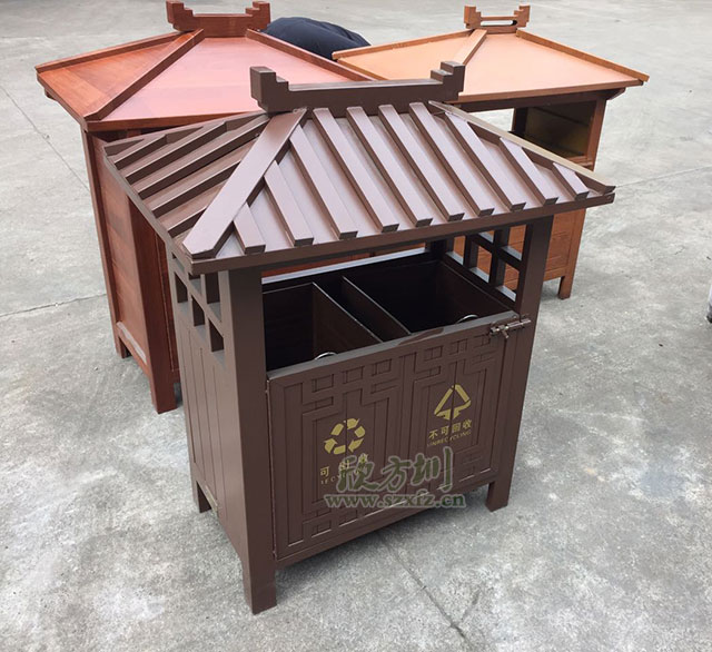 景区古典钢制分类垃圾桶-景区双桶环保分类垃圾桶