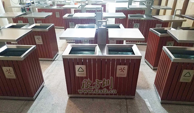 钢木户外垃圾桶可解决龙兴古镇配备不足