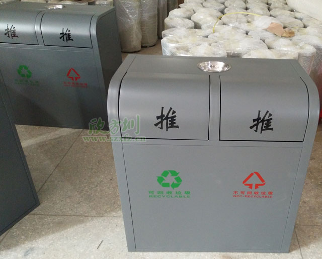 灰色喷塑304不锈钢环保分类垃圾桶