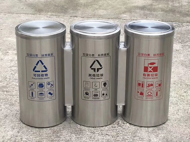 不锈钢室内三分类垃圾桶