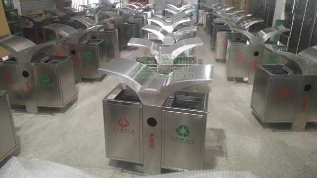 展翅不锈钢分类垃圾桶批量生产成品图
