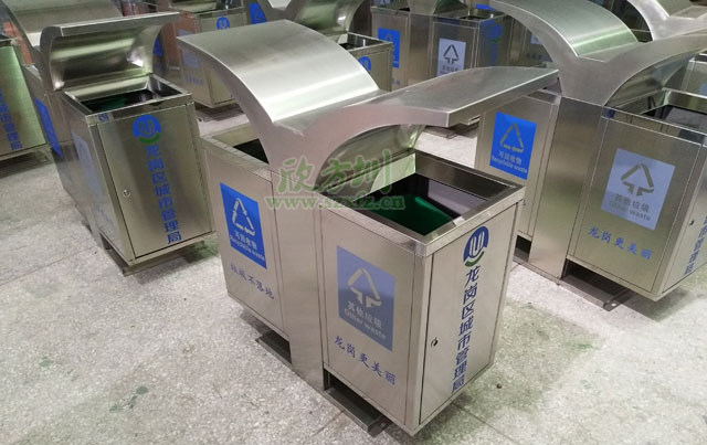 深圳龙岗城管局展翅不锈钢分类垃圾桶批量生产图