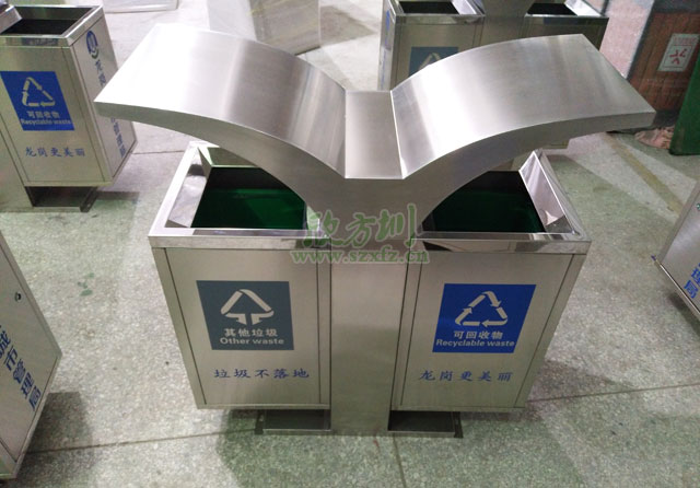 深圳龙岗城管局展翅不锈钢分类垃圾桶批量生产图
