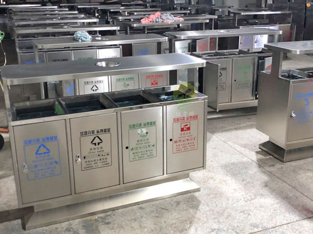 不锈钢四分类垃圾桶-不锈钢四联分类垃圾桶厂家批量生产图