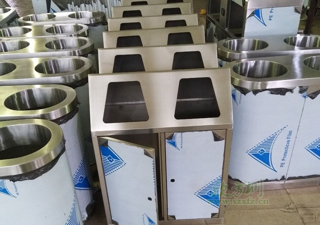 不锈钢推盖式果皮箱-欣方圳室内不锈钢果皮箱定制