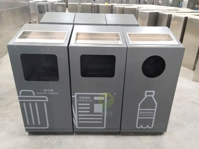 室内滑轨四分类果皮箱-商场不锈钢推拉式4分类果皮箱