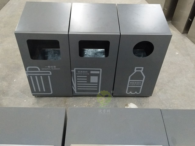 室内滑轨四分类果皮箱-商场不锈钢推拉式4分类果皮箱