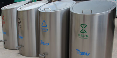 深圳福田小区不锈钢地埋式脚踏垃圾桶4分类果皮箱工厂批量生产图