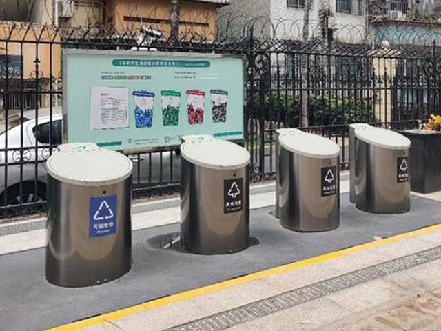 深圳福田小区不锈钢地埋式脚踏垃圾桶4分类果皮箱