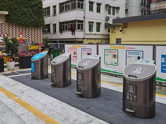 深圳福田小区不锈钢地埋式脚踏垃圾桶4分类果皮箱