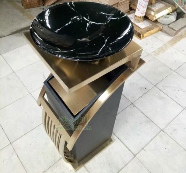 珠海高档酒店物业镀钛不锈钢烟灰垃圾桶欣方圳成品图