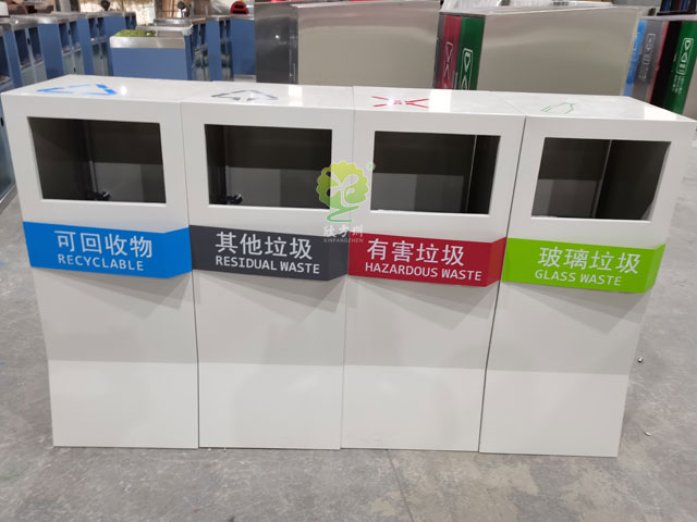 四分类果皮箱-写字楼办公区不锈钢四分类果皮箱