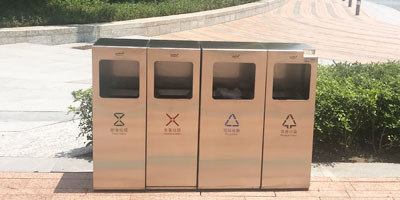 景区公共广场户外不锈钢滑轨推拉抽屉式分类垃圾箱定制