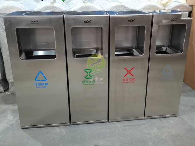 景区公共广场户外不锈钢滑轨推拉抽屉式分类垃圾箱定制