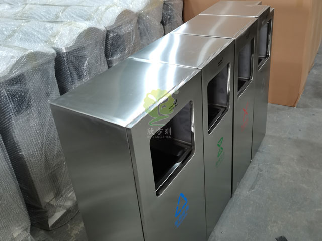 景区公共广场户外不锈钢滑轨推拉抽屉式分类垃圾箱定制