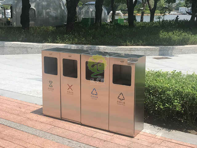 景区公共广场户外不锈钢滑轨推拉抽屉式分类垃圾箱定制