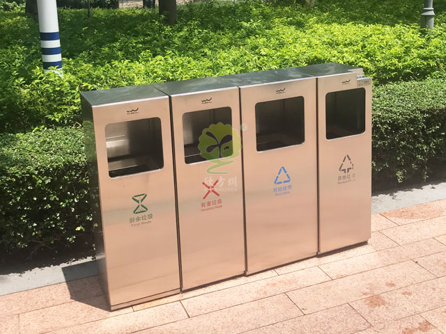 景区公共广场户外不锈钢滑轨推拉抽屉式分类垃圾箱定制