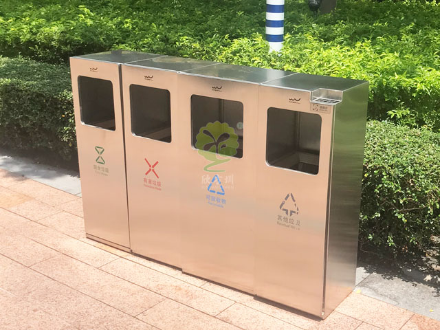 景区公共广场户外不锈钢滑轨推拉抽屉式分类垃圾箱定制