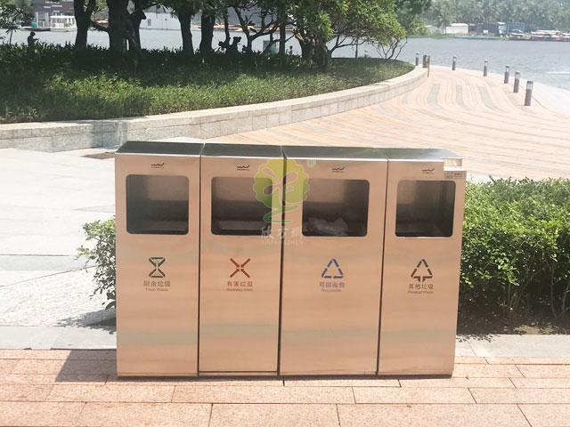 景区公共广场户外不锈钢滑轨推拉抽屉式分类垃圾箱定制