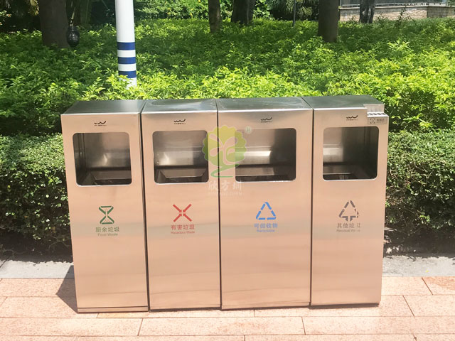 景区公共广场户外不锈钢滑轨推拉抽屉式分类垃圾箱定制