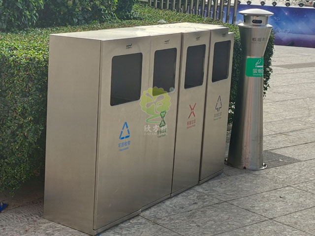 景区公共广场户外不锈钢滑轨推拉抽屉式分类垃圾箱定制