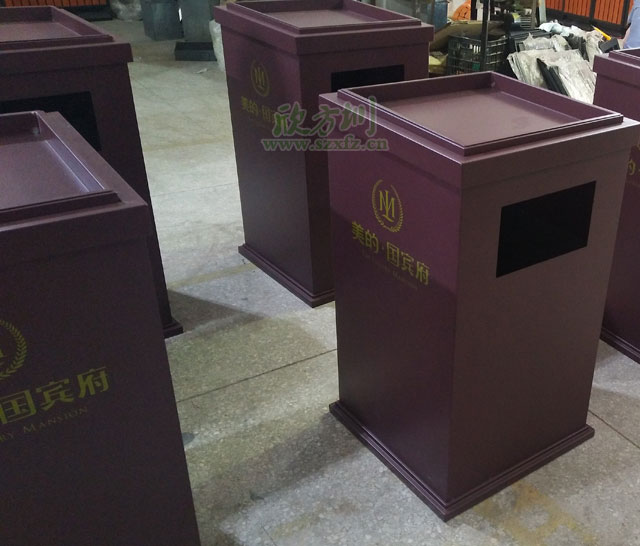 长沙楼盘就选铁皮烤漆垃圾桶美观耐用