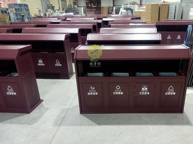 户外钢板四分类垃圾桶-欣方圳户外钢板四分类垃圾桶厂家