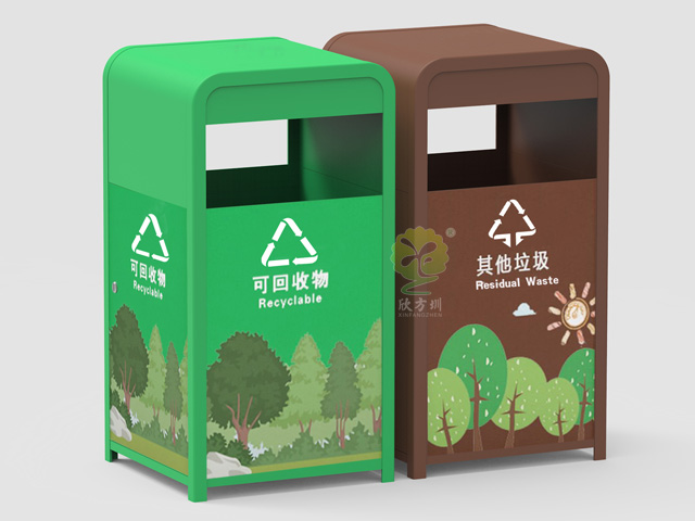 景区钢板烤漆垃圾桶—游乐园钢制喷塑垃圾桶厂家