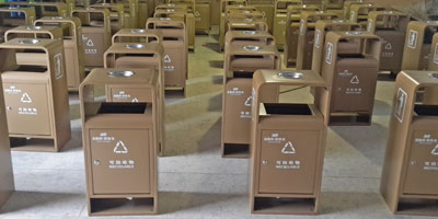 巽寮湾户外单桶钢制垃圾桶工厂生产图