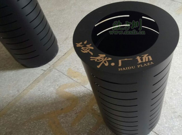 户外圆形钢制烤漆垃圾桶欣方圳工厂生产图