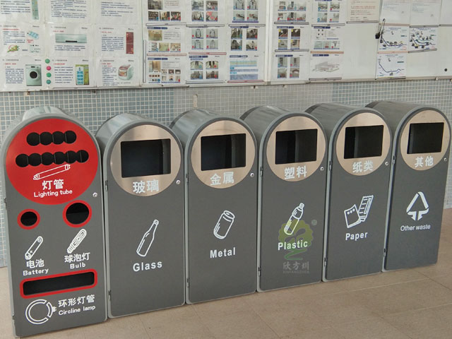 深圳垃圾分类标准六分类垃圾桶摆放及生产实景图