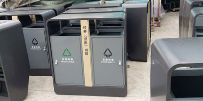 F345户外钢制环卫垃圾桶工厂批量生产图