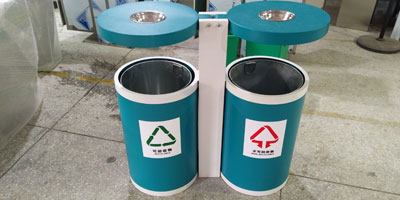 欣方圳户外钢制烤漆分类垃圾桶批量生产图