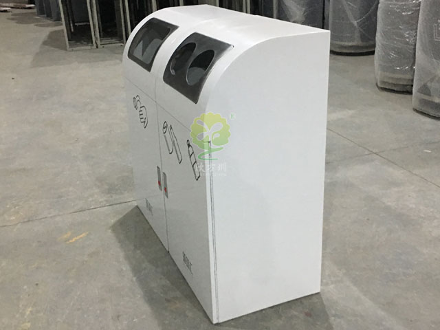 购物中心室内三分类垃圾箱果皮箱定制厂家各角度成品图展示