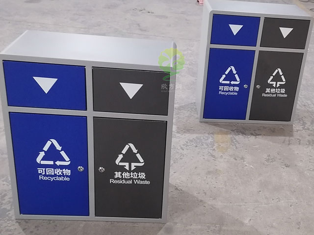 户外推盖垃圾桶金属烤漆密闭分类垃圾箱