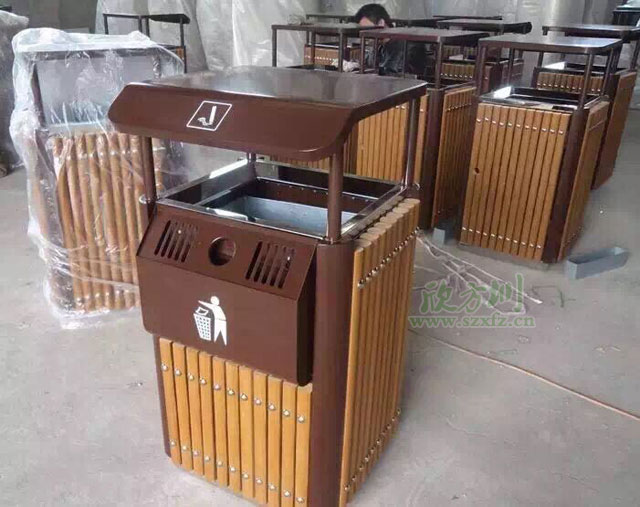 户外单桶钢木垃圾桶生产厂家