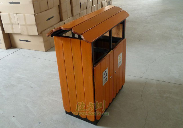 景区屋形钢木分类垃圾箱产品图片展示