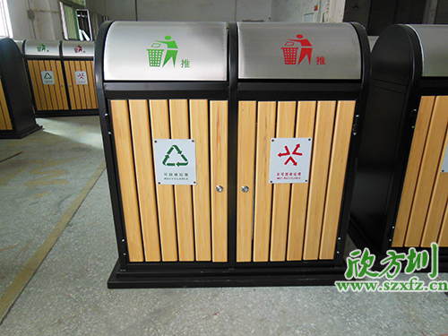广东东莞荔香湿地公园采购欣方圳钢木垃圾桶