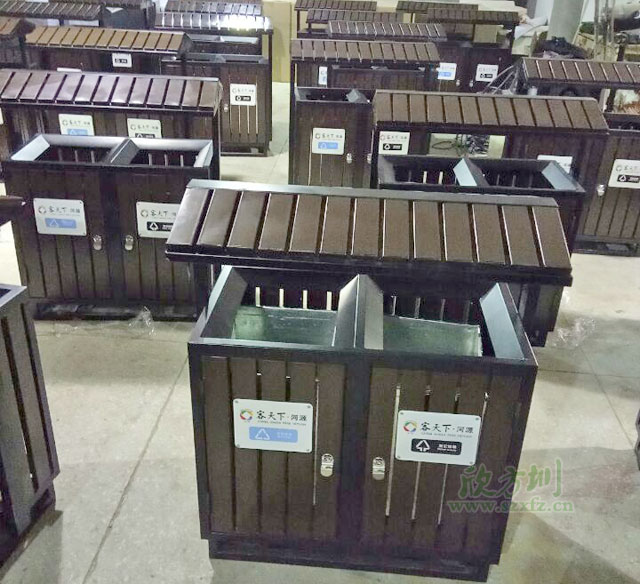 屋形钢木分类垃圾桶工厂生产图