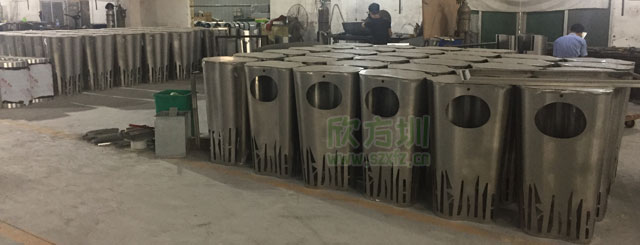 创意异形金属垃圾桶欣方圳工厂生产图