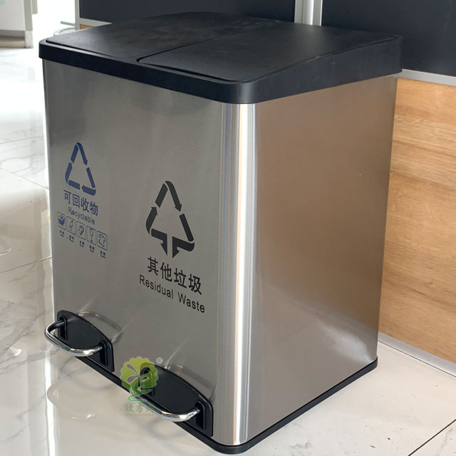 30L小区酒店脚踏不锈钢室内分类垃圾桶