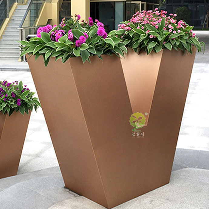不锈钢V形字母创意花箱园林景观花池定制厂家