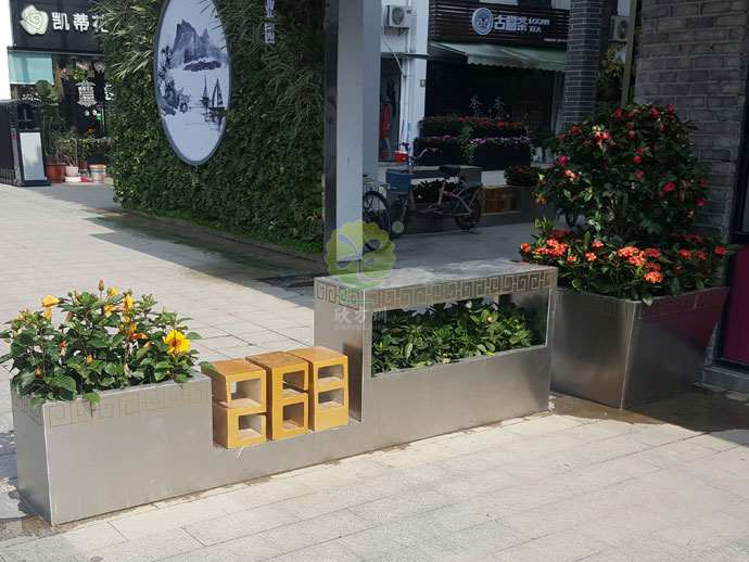 户外不锈钢景观花盆方形隔离花箱