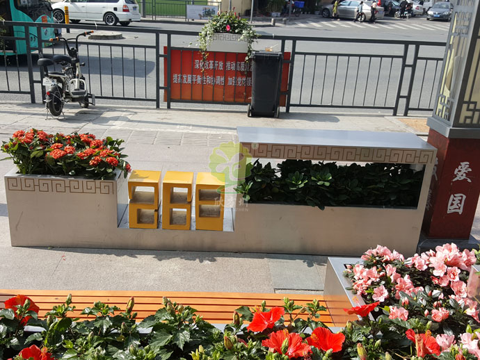 户外不锈钢景观花盆方形隔离花箱