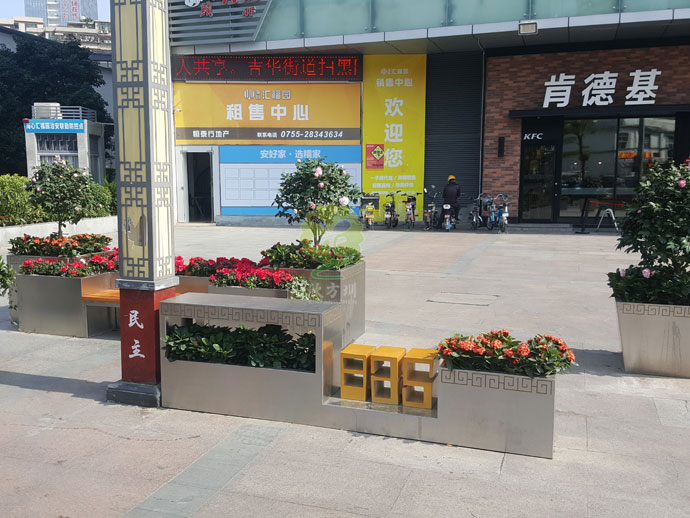 户外不锈钢景观花盆方形隔离花箱