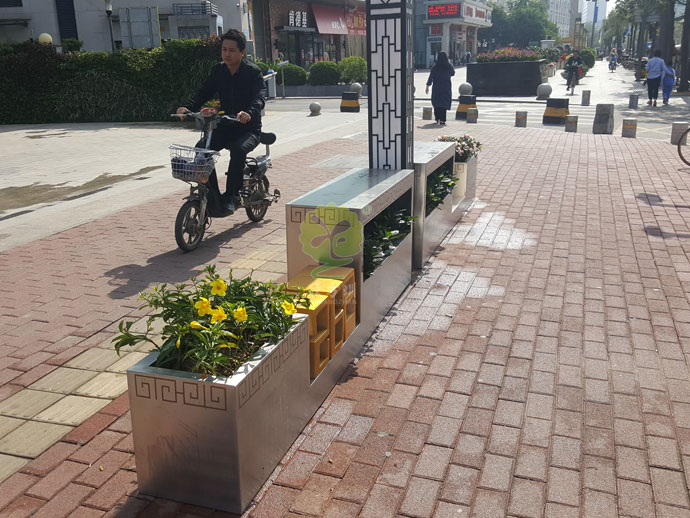 户外不锈钢景观花盆方形隔离花箱