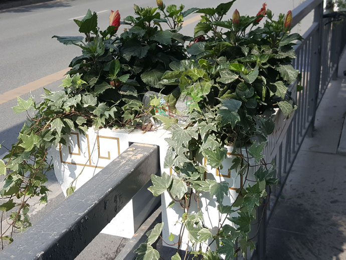 栏杆壁挂金属花箱-道路护栏景观花箱