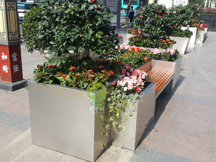 户外不锈钢大花箱景观花槽坐凳组合定制厂家
