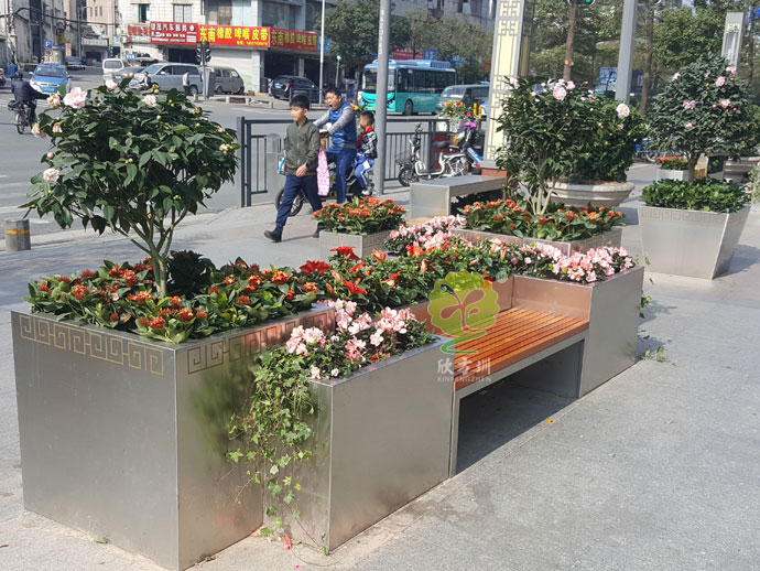 户外不锈钢大花箱景观花槽坐凳组合定制厂家